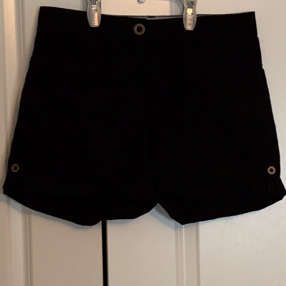 Black Tommy Hilfiger rolled button hem shorts